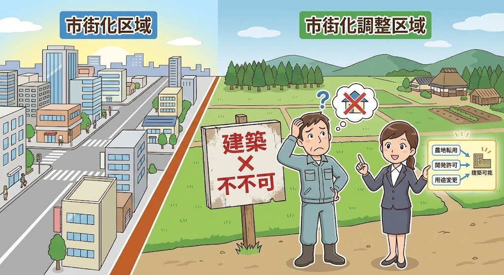 「市街化区域」と「市街化調整区域」の境界線