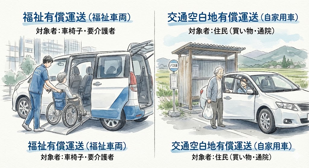 自家用有償旅客運送の比較図