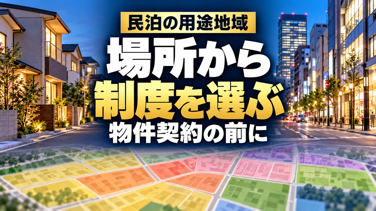 民泊の用途地域｜場所から｜制度を選ぶ｜物件契約の前に。テーマを表すイメージ。