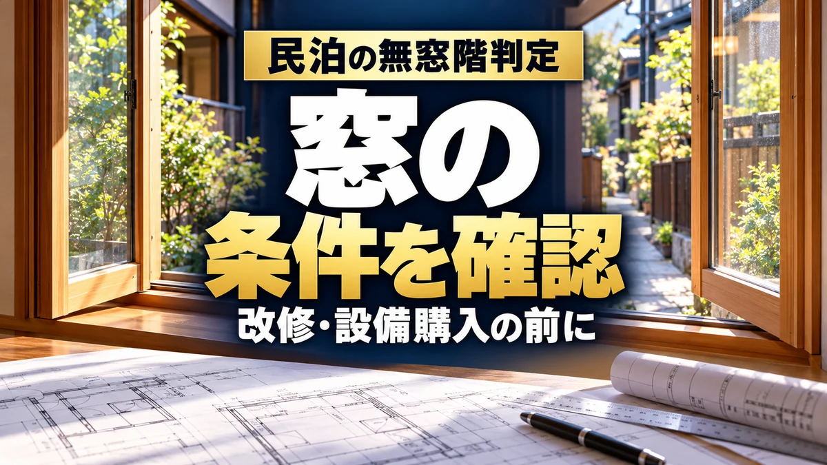 民泊の無窓階判定｜窓の｜条件を確認｜改修・設備購入の前に。テーマを表すイメージ。