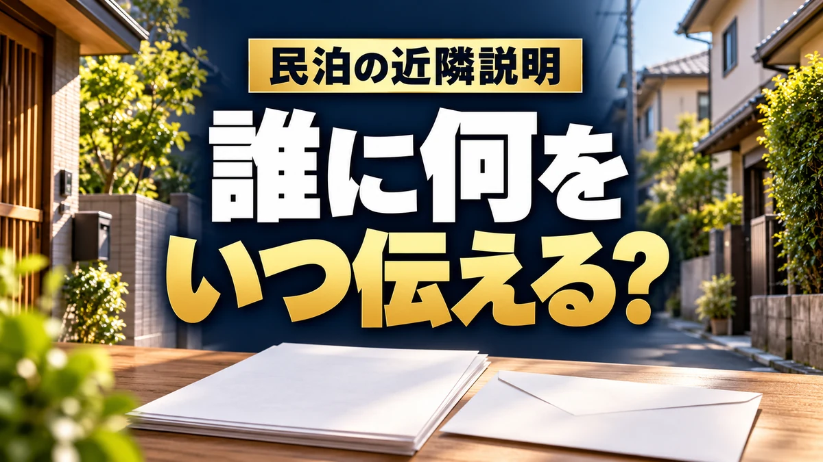 民泊の近隣説明で誰に何をいつ伝えるかを確認（AIイメージ）