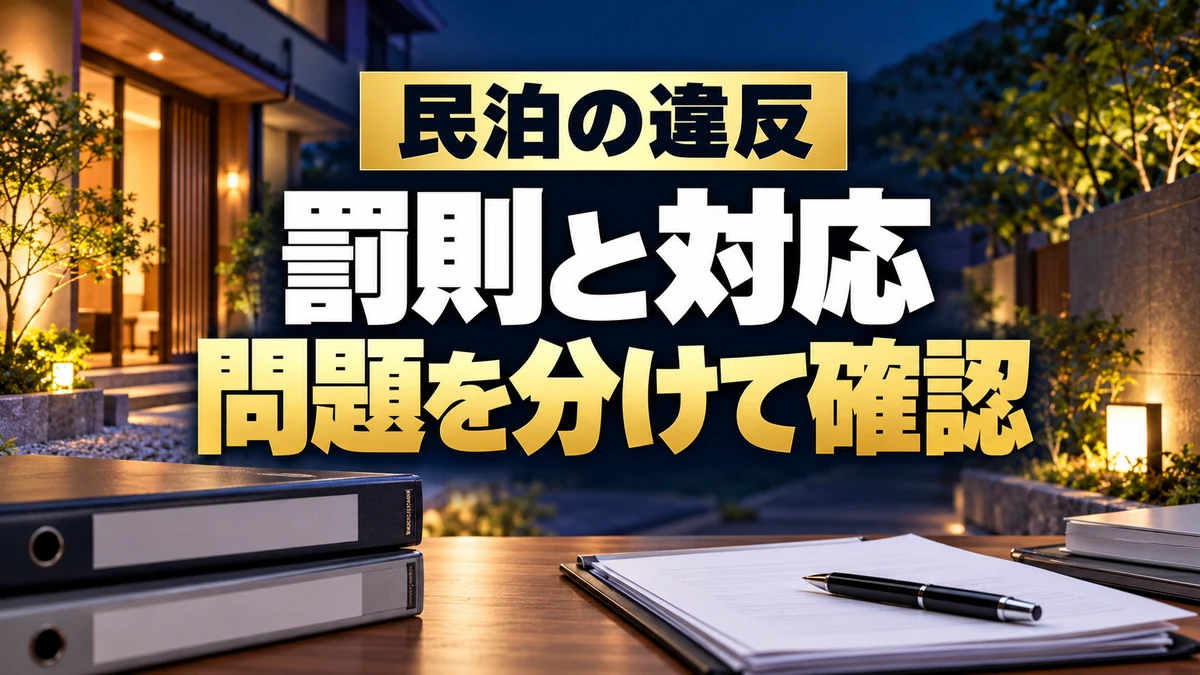 民泊の違反に関する罰則と対応を問題別に確認（AIイメージ）