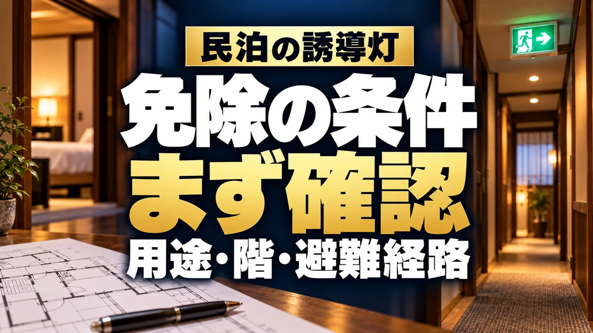 民泊の誘導灯、免除の条件は用途・階・避難経路から確認（AIイメージ）