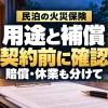 民泊の火災保険：用途と補償を契約前に確認。賠償・休業も分けて