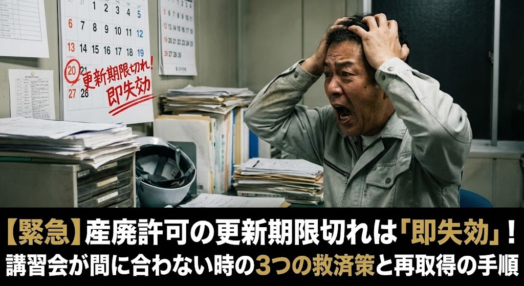【緊急】産廃許可の更新期限切れは「即失効」！講習会が間に合わない時の3つの救済策と再取得の手順