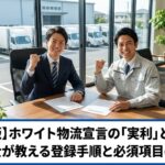 【2026年版】ホワイト物流宣言の「実利」と「リスク」。行政書士が教える登録手順と必須項目の選び方